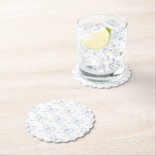 Dusty Blue Bow Ribbon Summer Party Paper Coasters