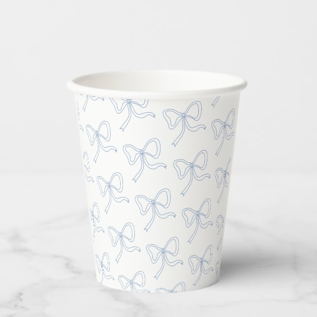 Dusty Blue Bow Ribbon Summer Party Paper Coasters Cups (Front)