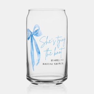 Dusty Blue Bow She's Tying the Knot Bridal Shower  Can Glass