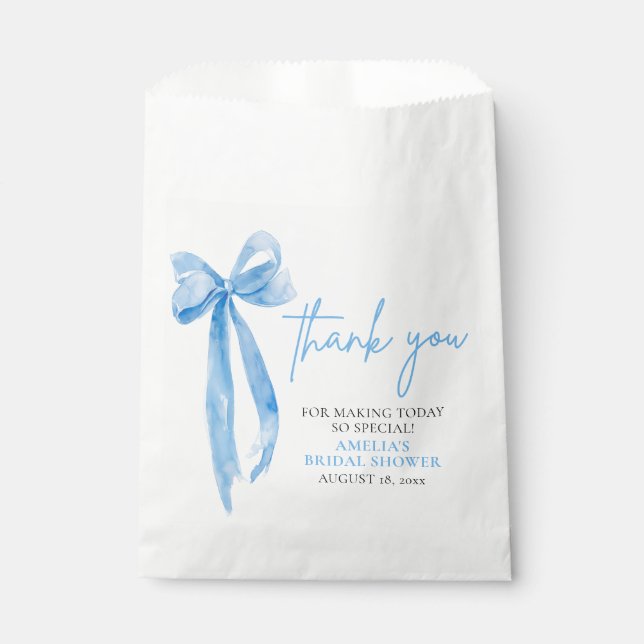 Dusty Blue Bow She's Tying the Knot Bridal Shower Favour Bags (Front)