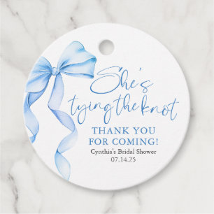 Dusty Blue Bow She's Tying the Knot Bridal Shower Favour Tags