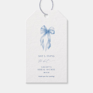 Dusty Blue Bow She's Tying The Knot Bridal Shower Gift Tags