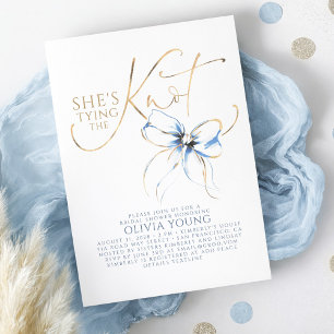 Dusty Blue Bow She's Tying The Knot Bridal Shower Invitation