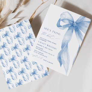 Dusty Blue Bow She's Tying the Knot Bridal Shower Invitation