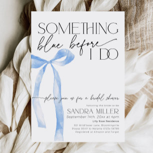 Dusty Blue Bow Shes Tying the Knot Bridal Shower Invitation