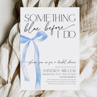 Dusty Blue Bow Shes Tying the Knot Bridal Shower Invitation