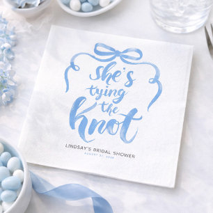 Dusty Blue Bow She's Tying the Knot Bridal Shower Napkin