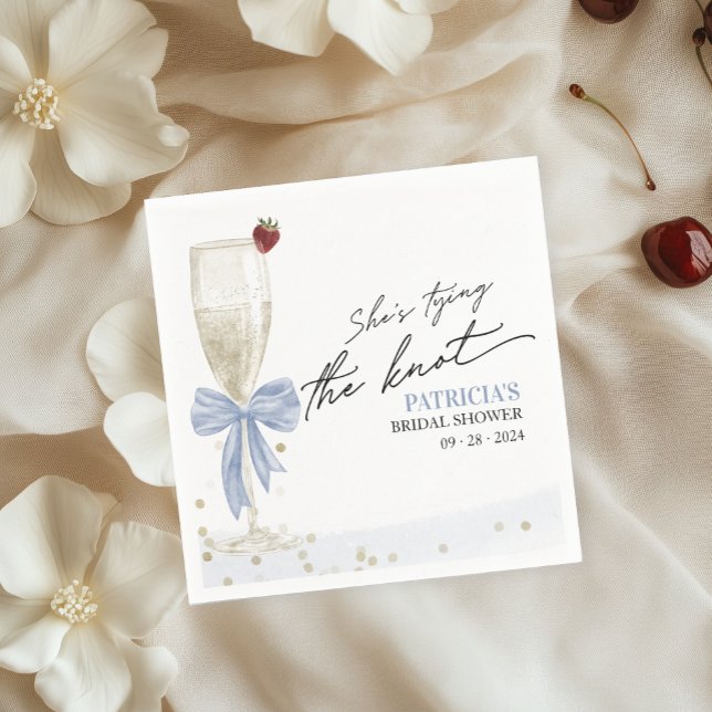 Dusty Blue Bow She's Tying the Knot Bridal Shower Napkin (Creator Uploaded)