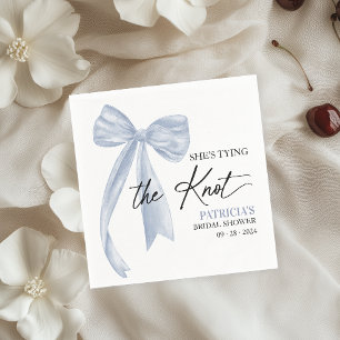 Dusty Blue Bow She's Tying the Knot Bridal Shower Napkin
