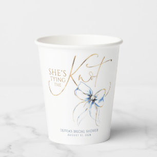 Dusty Blue Bow She's Tying the Knot Bridal Shower Paper Cups