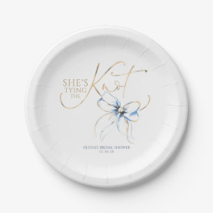 Dusty Blue Bow She's Tying the Knot Bridal Shower Paper Plate