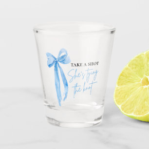 Dusty Blue Bow She's Tying the Knot Bridal Shower  Shot Glass