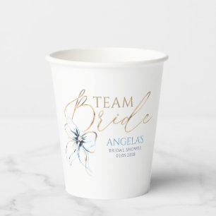Dusty Blue Bow Team Bride Bridal Shower Paper Cups