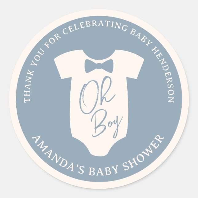 Dusty Blue Bow Tie Baby Shower Classic Round Sticker (Front)