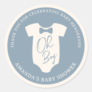 Dusty Blue Bow Tie Baby Shower Classic Round Sticker