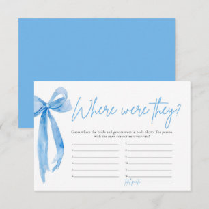 Dusty Blue Bow Where Were They Bridal Shower Game Invitation