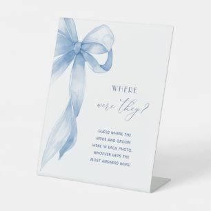 Dusty Blue Bow Where Were They Bridal Shower Pedestal Sign