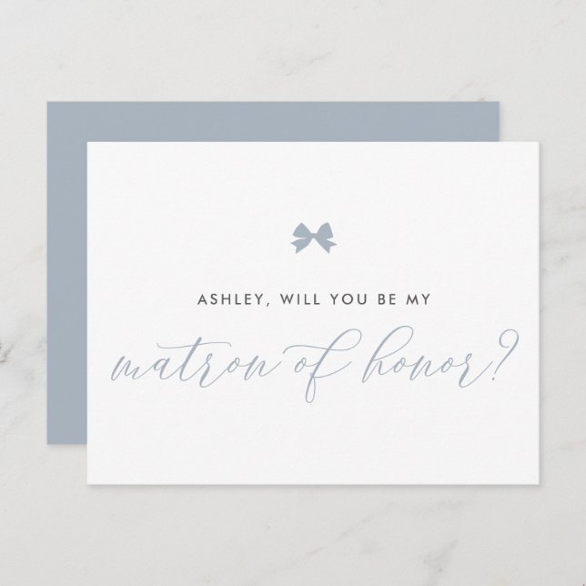 Dusty Blue Bow Will You Be My Matron of Honour Car Postcard (Front/Back)