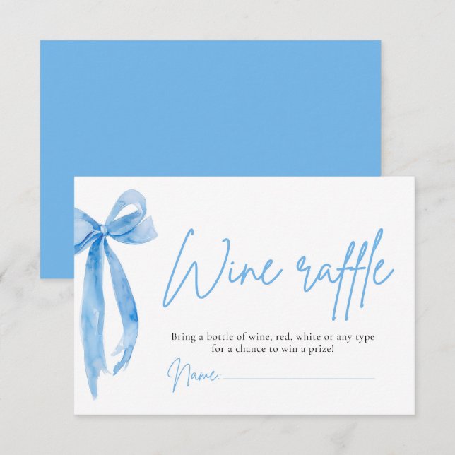 Dusty Blue Bow Wine Raffle Ticket Bridal Shower  Invitation (Front/Back)