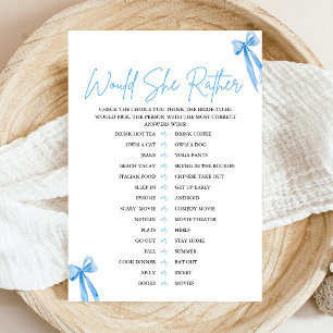 Dusty Blue Bow Would She Rather Bridal Shower Game Invitation