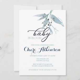 Dusty Blue Boy Baby In Bloom Shower Invitation