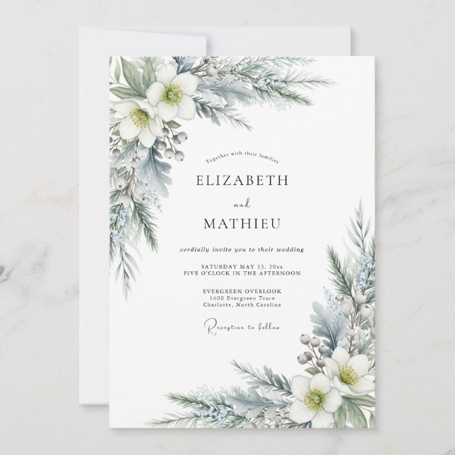 Dusty Blue Breathtaking Winter Wedding Invitation (Front)