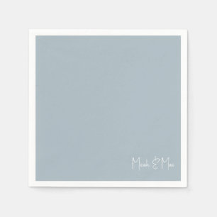 Dusty Blue Bridal Couple Names Cocktail Napkins