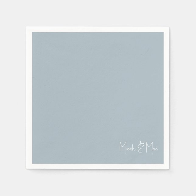 Dusty Blue Bridal Couple Names Cocktail Napkins (Front)