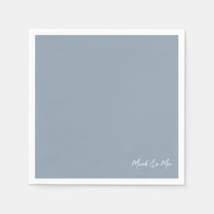 Dusty Blue Bridal Couplel Names Cocktail Napkins