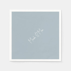 Dusty Blue Bridal Diagonal Names Cocktail Napkins