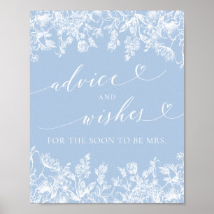 Dusty Blue Bridal Shower Advice and Wishes Sign
