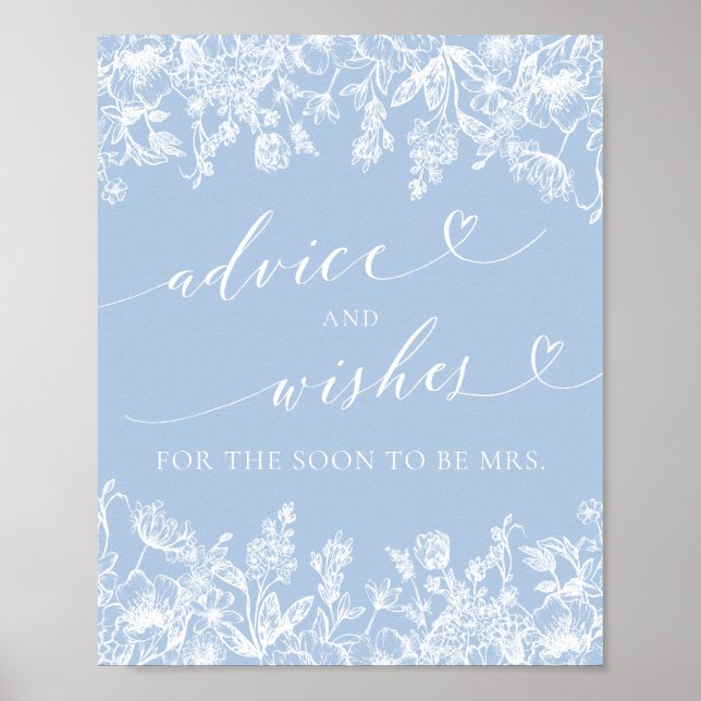Dusty Blue Bridal Shower Advice and Wishes Sign (Front)