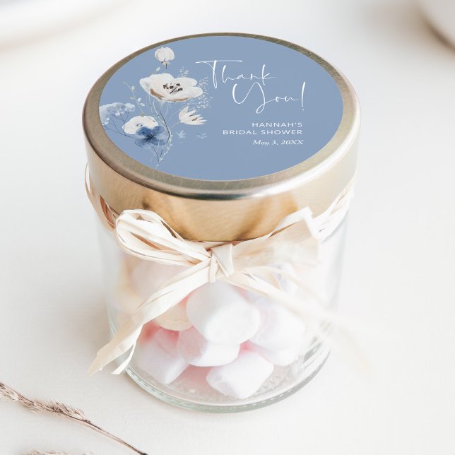 Dusty Blue Bridal Shower Favour Thank You Classic Round Sticker (Creator Uploaded)