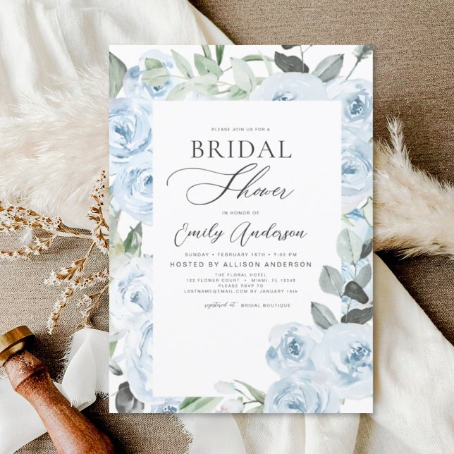 Dusty Blue Bridal Shower Floral Greenery Invitation (Creator Uploaded)
