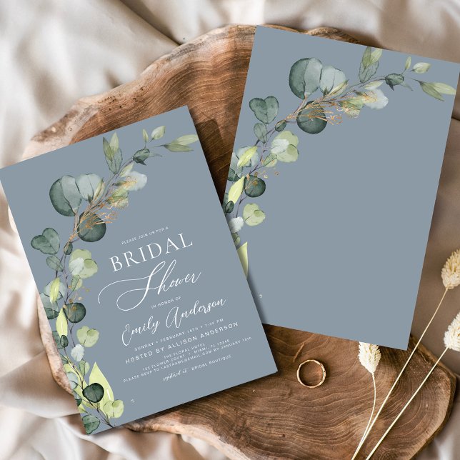 Dusty Blue Bridal Shower Greenery Eucalyptus Invitation (Creator Uploaded)
