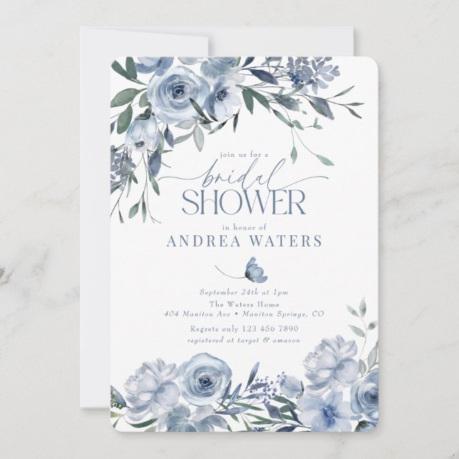 Dusty Blue Bridal Shower Invitations (Front)