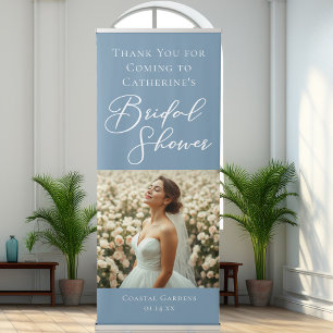 Dusty Blue Bridal Shower Personalised Photo Retractable Banner