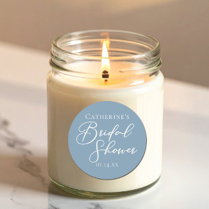Dusty Blue Bridal Shower Personalised White Script Classic Round Sticker