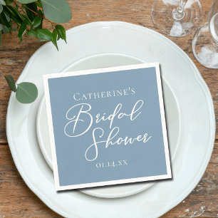 Dusty Blue Bridal Shower Personalized White Script Napkin