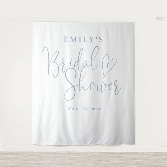 Dusty Blue Bridal Shower Photo Backdrop Tapestry (Front)