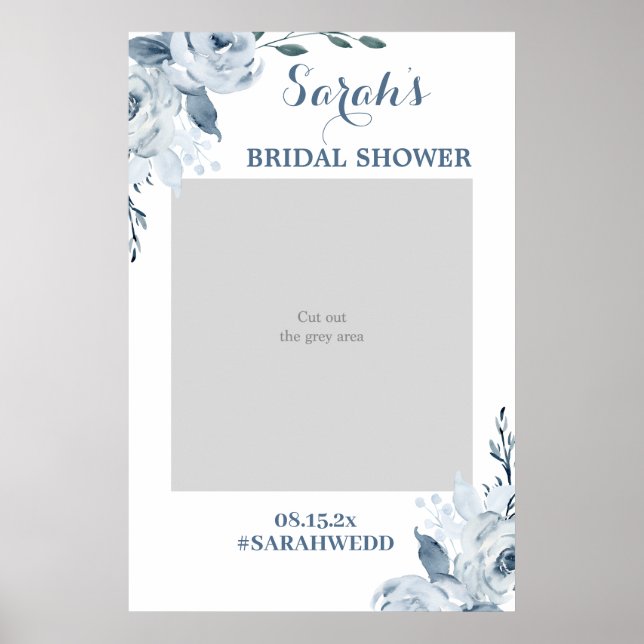 Dusty Blue Bridal Shower Photo Prop Poster (Front)