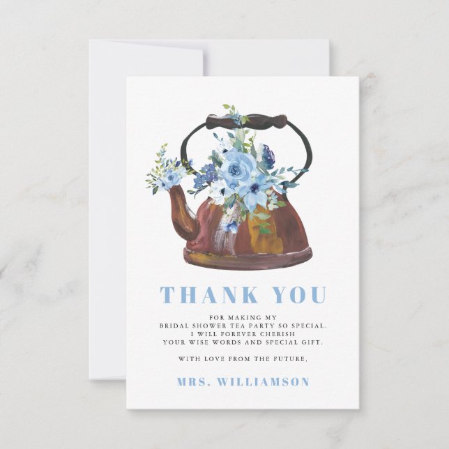 Dusty Blue Bridal Shower Tea Party Thank You (Front)
