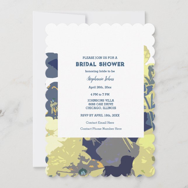 Dusty Blue Bridal Shower Yellow Floral Art Wedding Invitation (Front)