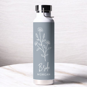 Dusty Blue Bride Hand Floral Bachelorette Water Bottle