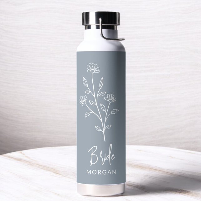 Dusty Blue Bride Hand Floral Bachelorette Water Bottle (Creator Uploaded)