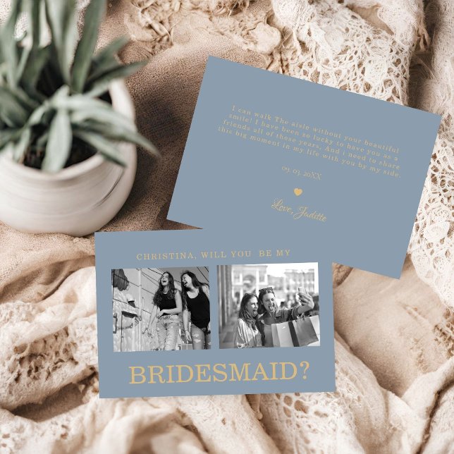 Dusty Blue Bridesmaid Proposal Photo  Card (Creator Uploaded)
