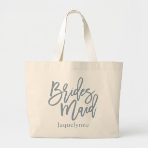 Dusty Blue Bridesmaid Script Large Tote Bag