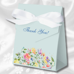 Dusty Blue Bright Floral Pink Roses Bridal Shower Favour Box