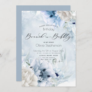 Dusty Blue Brunch Bubbly Birthday Invitation