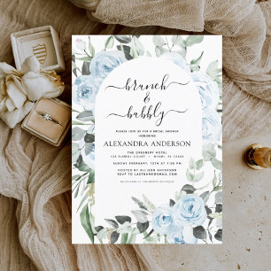 Dusty Blue Brunch & Bubbly Bridal Shower Invitatio Invitation